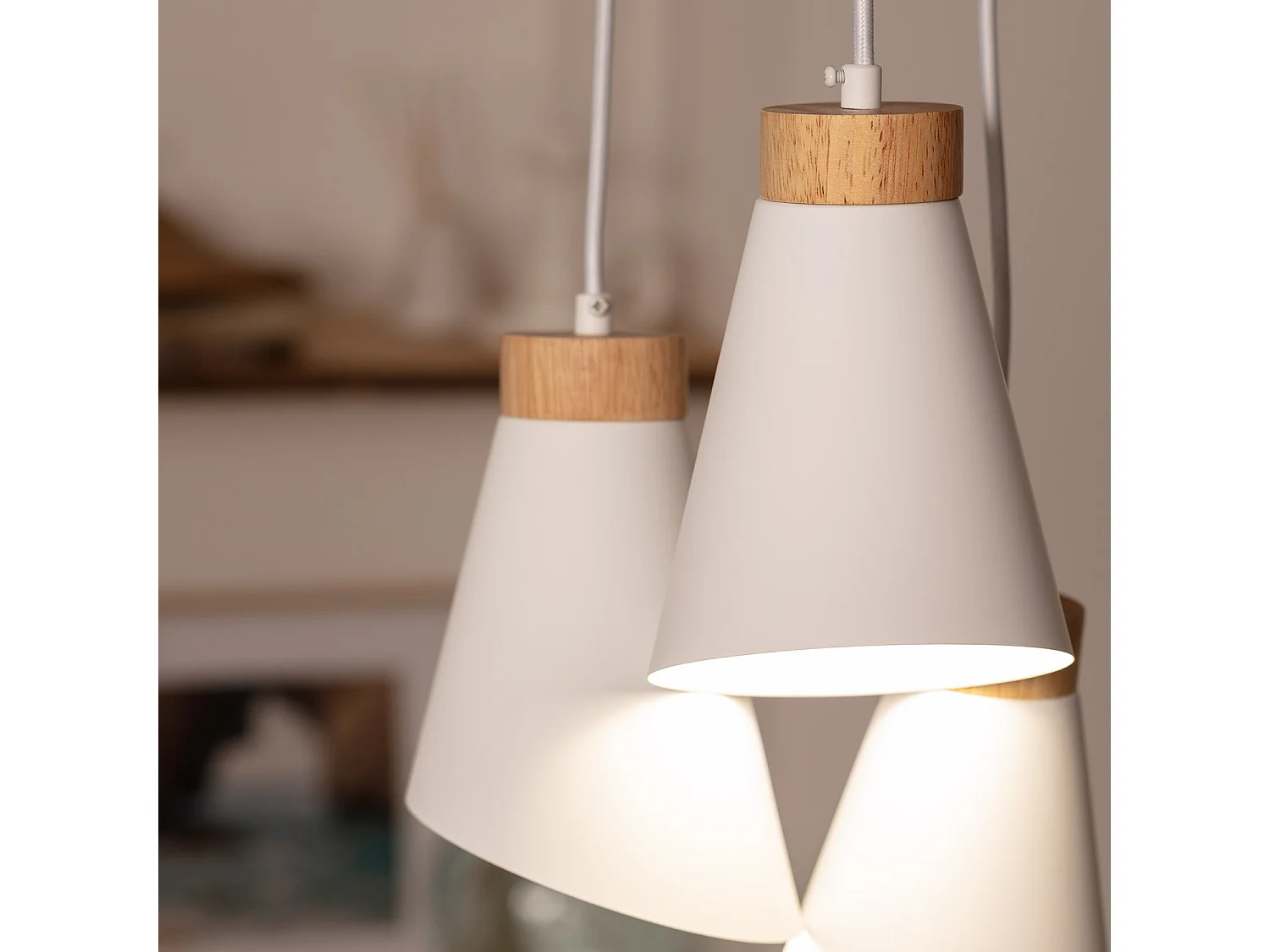 Suspension Métal et Bois Itai Blanc