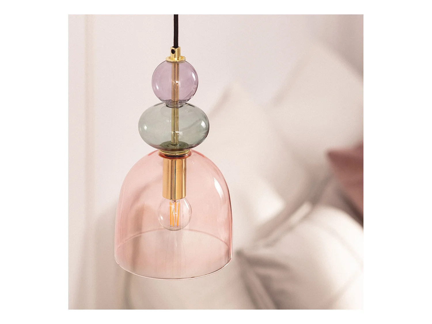 Lámpara Colgante Metal y Cristal Baudelaire Rosa