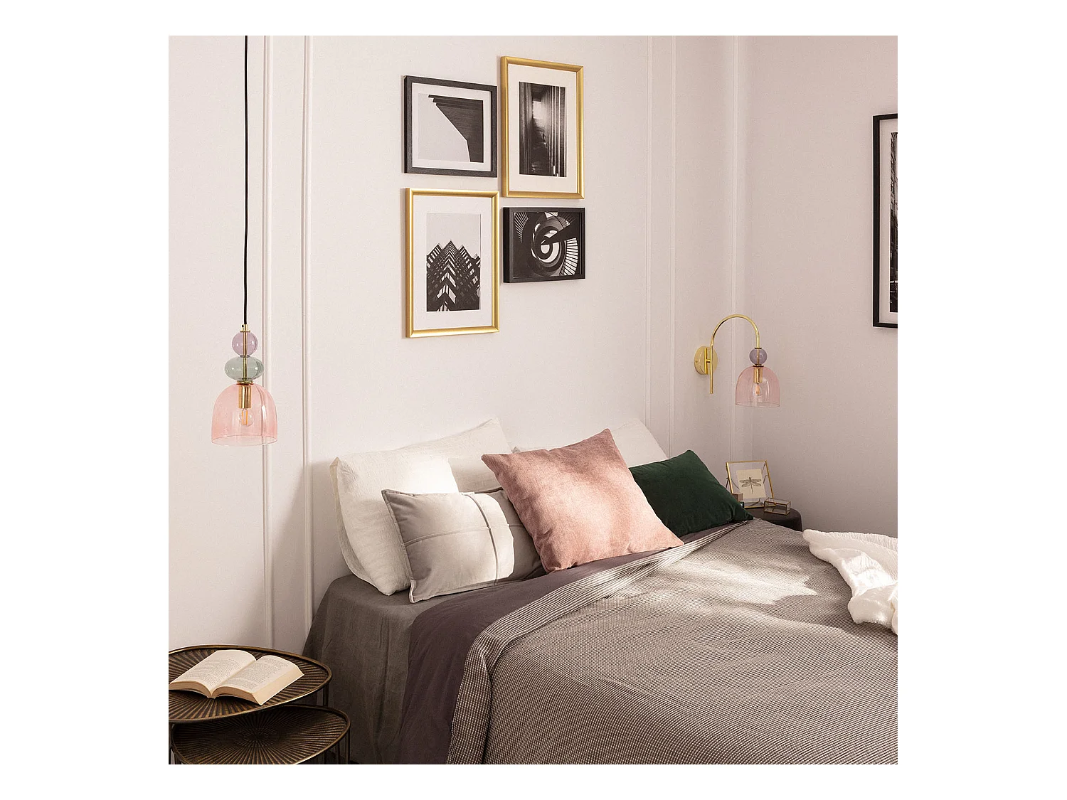 Lámpara Colgante Metal y Cristal Baudelaire Rosa