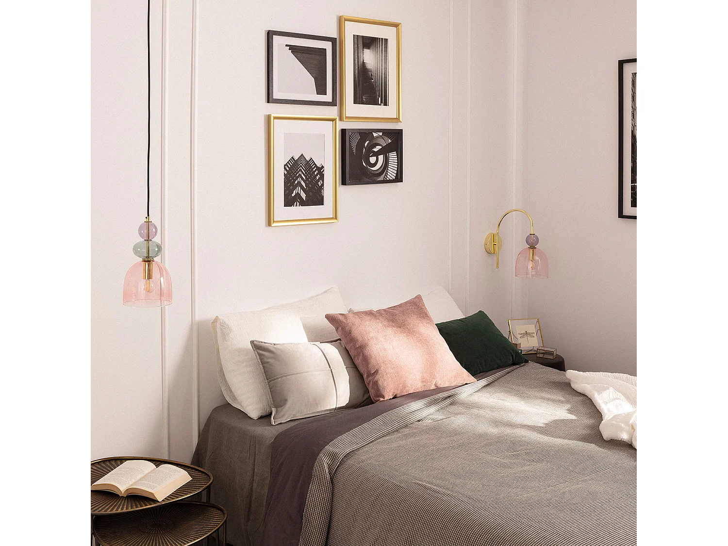 Suspension Métal et Verre Baudelaire  Rose