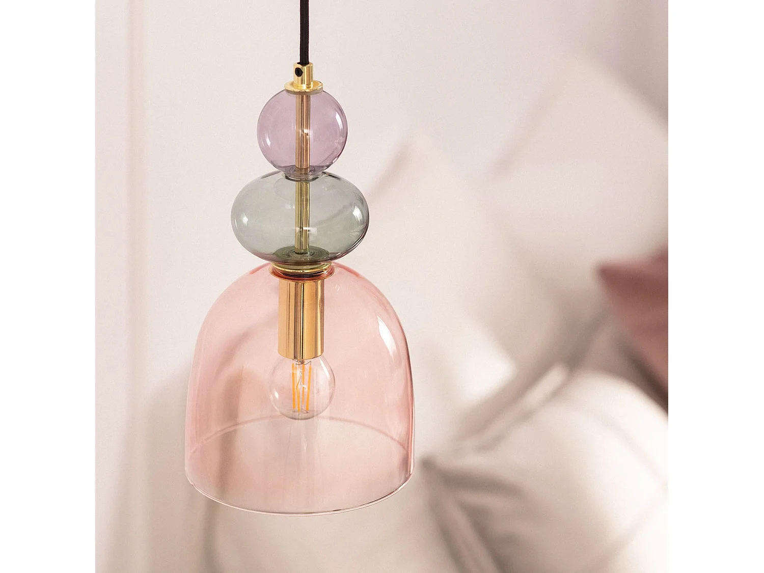 Lampada a Sospensione Baudelaire Metallo e Vetro Rosa