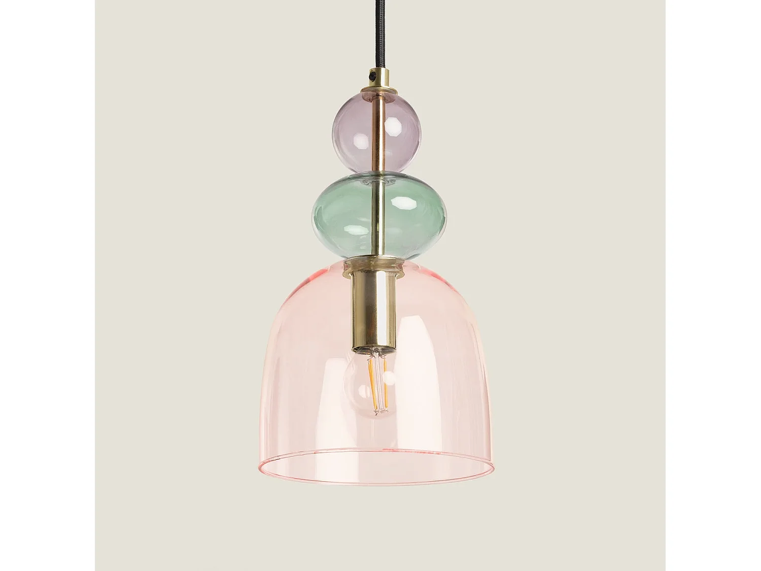Lampada a Sospensione Baudelaire Metallo e Vetro Rosa