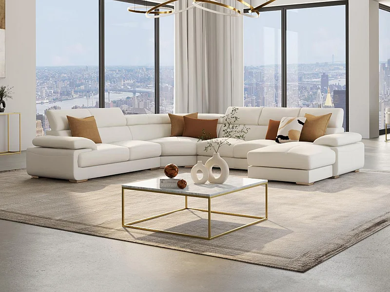 Große Wohnlandschaft Leder - Ecke Rechts - Weiß - ELEVANTO