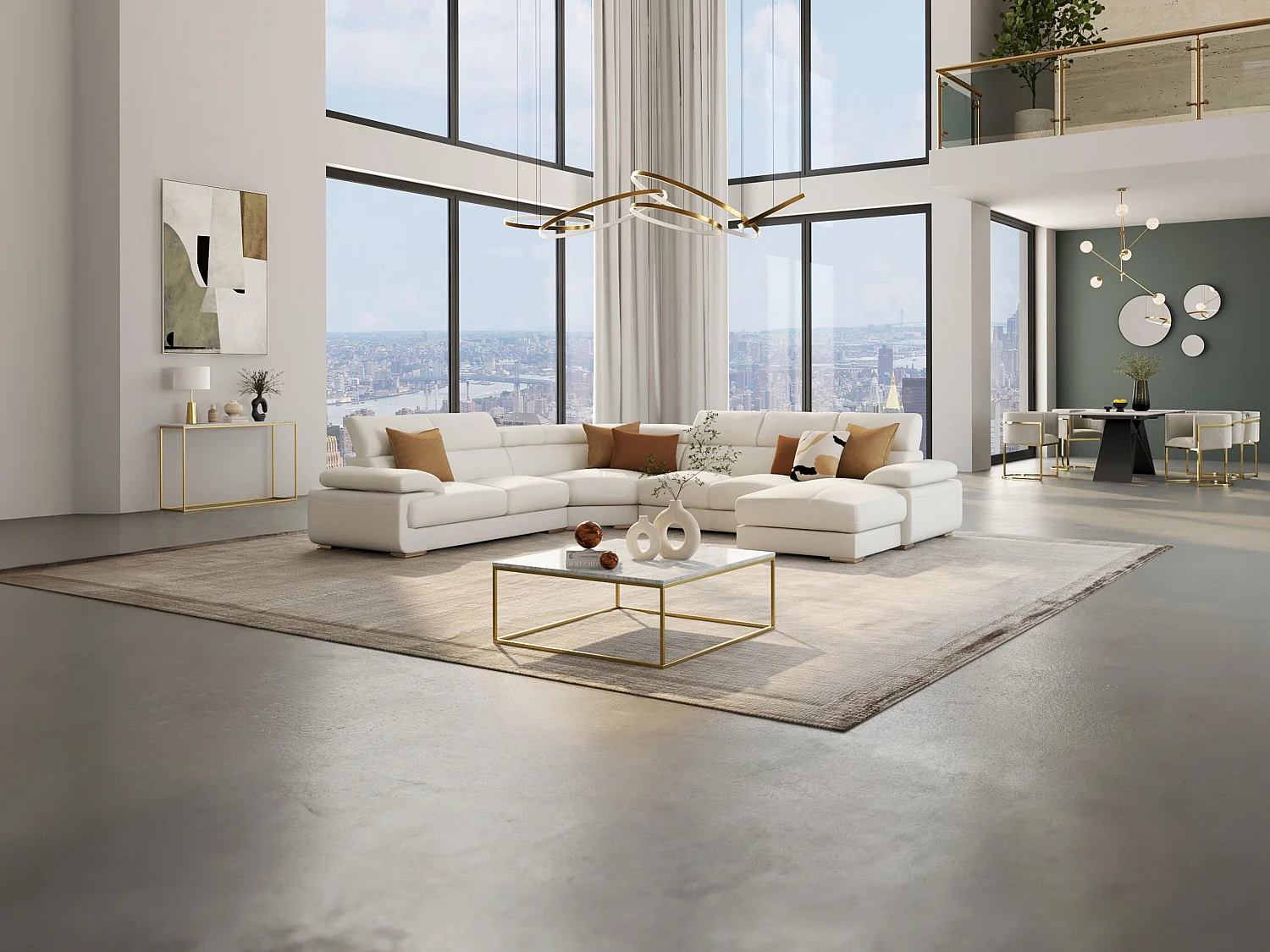 XXL zevenzitsbank van leer ELEVANTO - wit - hoek rechts