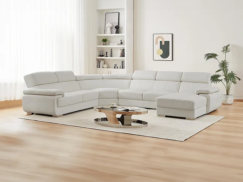 XXL zevenzitsbank van leer ELEVANTO - wit - hoek rechts