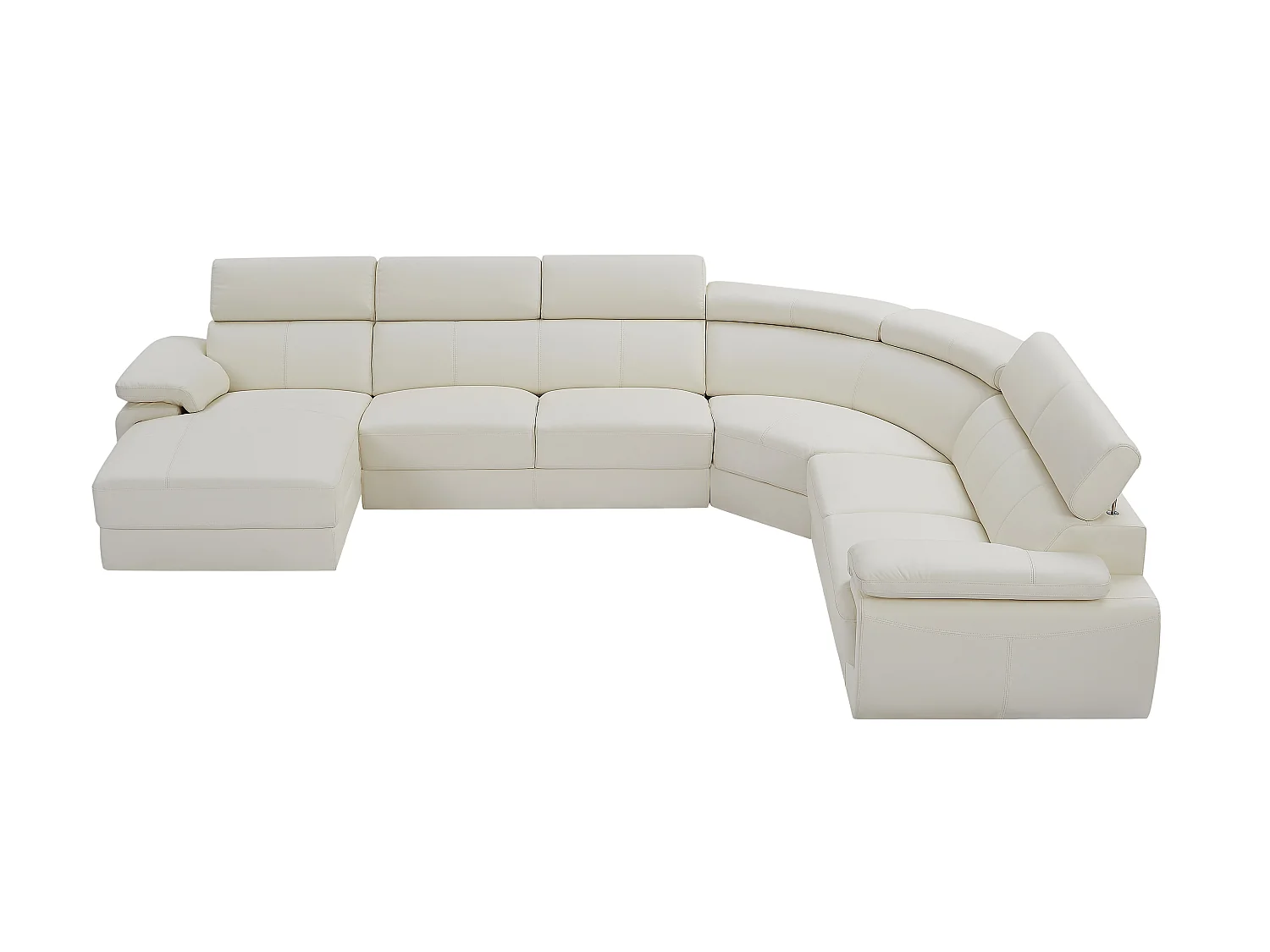 Grand canapé d'angle gauche panoramique en cuir blanc ELEVANTO