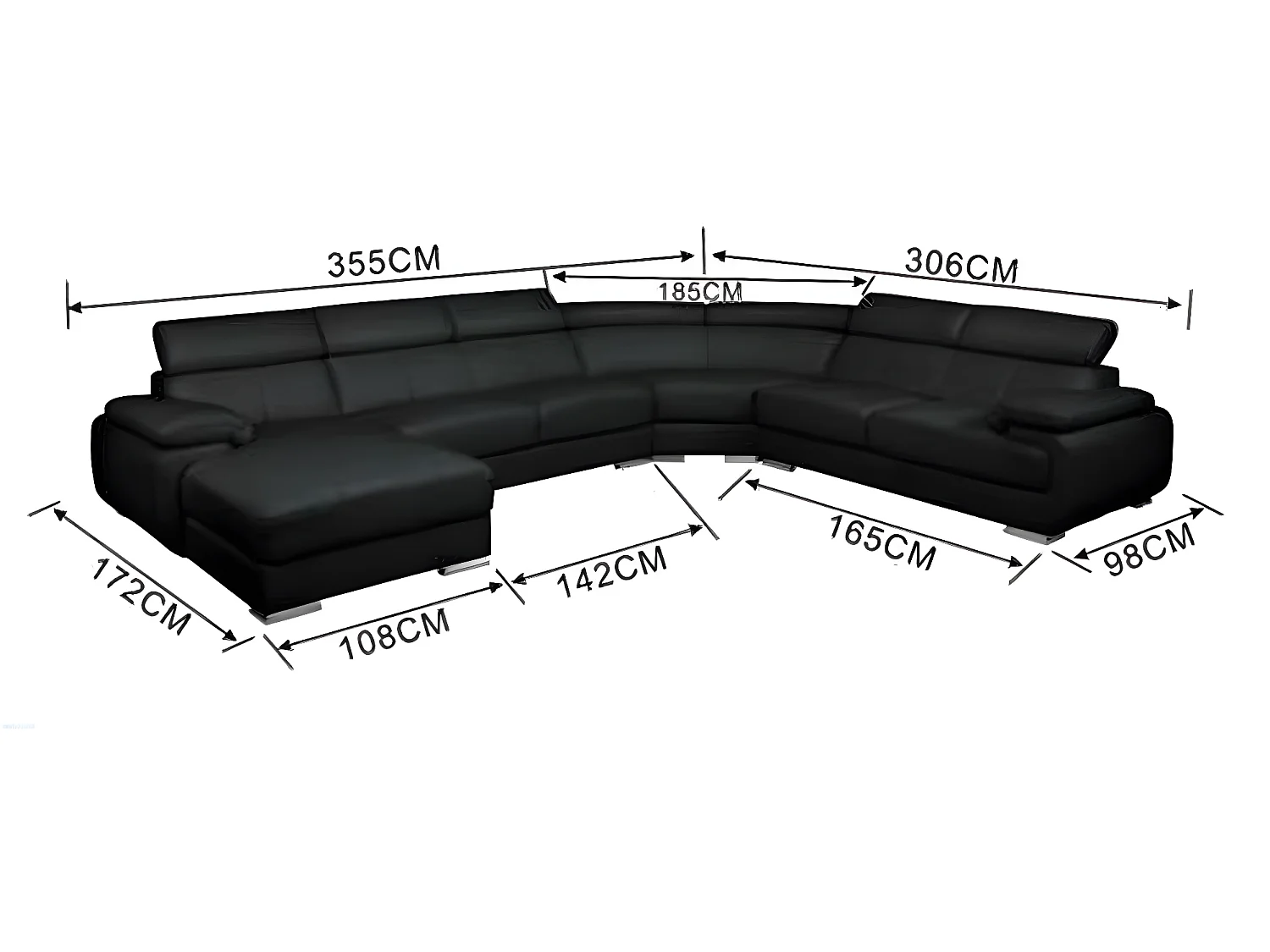 Grand canapé d'angle gauche panoramique en cuir blanc ELEVANTO