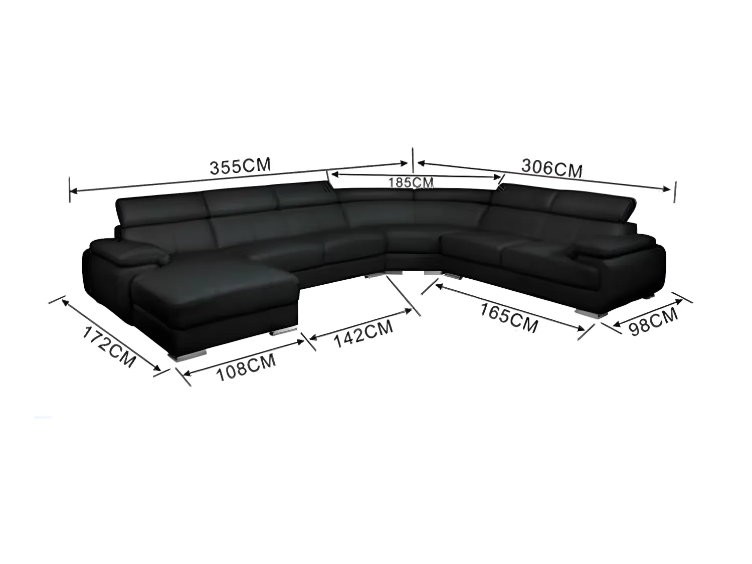 Grand canapé d'angle gauche panoramique en cuir blanc ELEVANTO