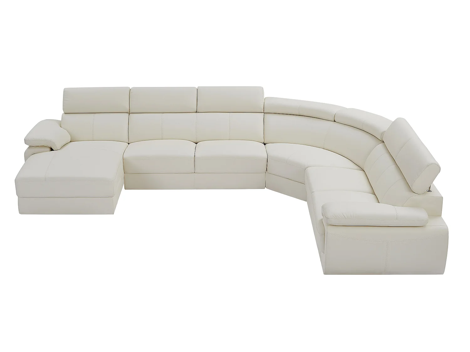 Grand canapé d'angle gauche panoramique en cuir blanc ELEVANTO