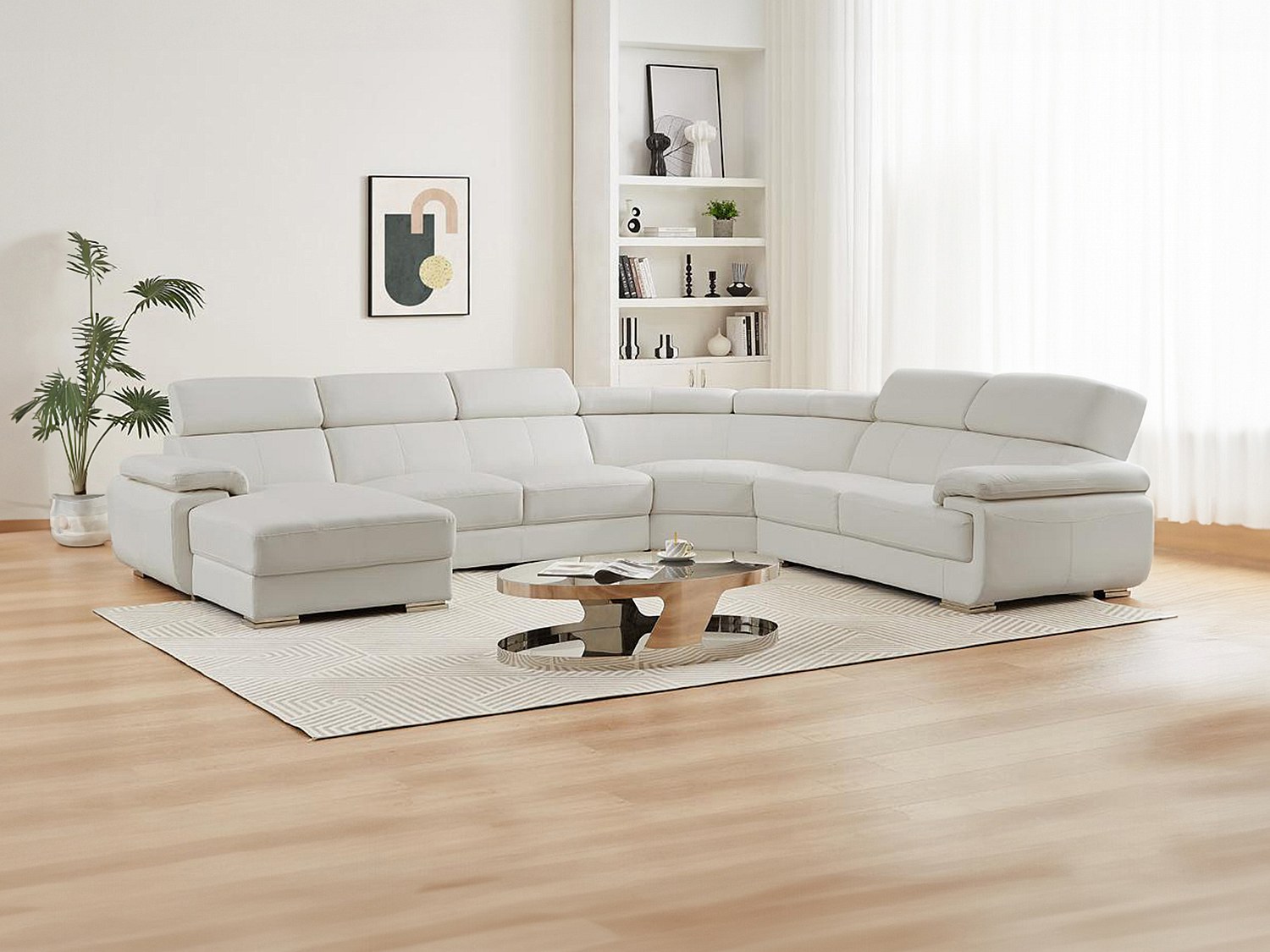 Große Wohnlandschaft - Ecke Links - Leder - Weiß  - ELEVANTO günstig online kaufen