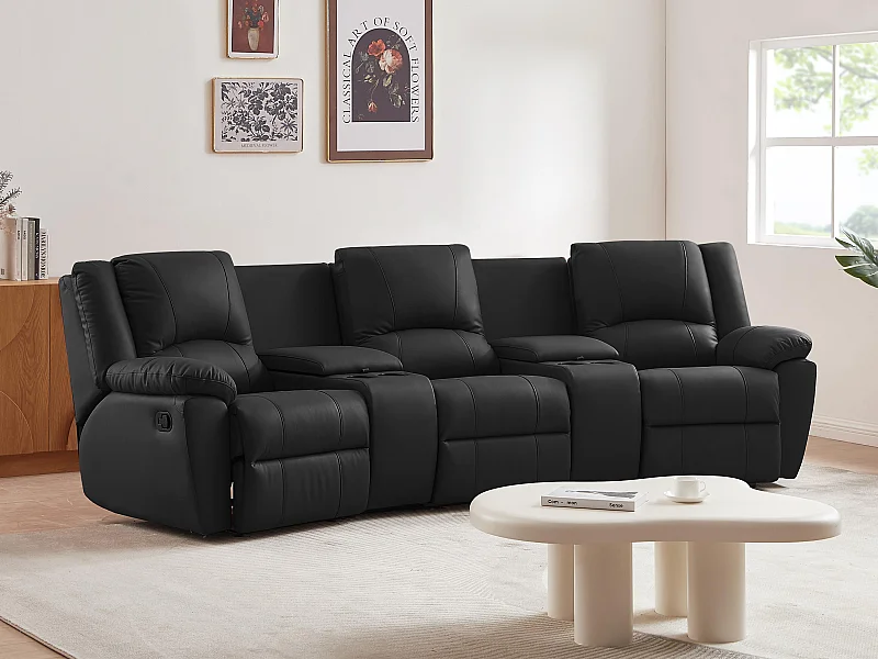 Divano relax a 3 posti in cuoio Nero - AROMA