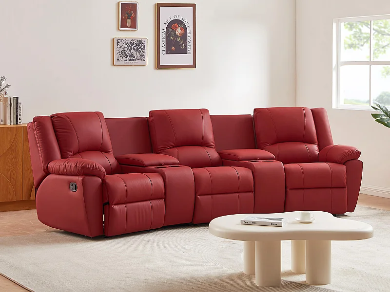Sofá relax 3 plazas de piel AROMA - Rojo
