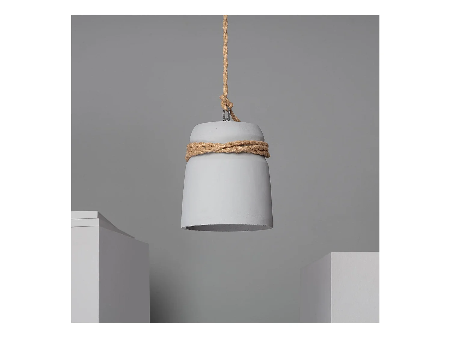 Lampada a Sospensione Cemento e Corda Dawan Grigio Grafite