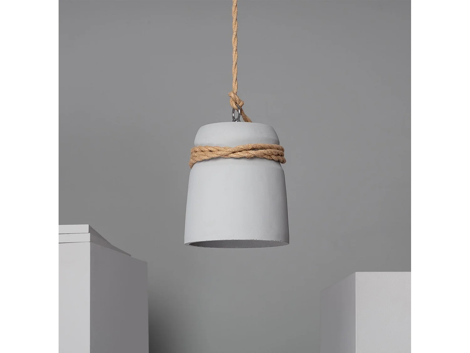 Lampada a Sospensione Cemento e Corda Dawan Grigio Grafite