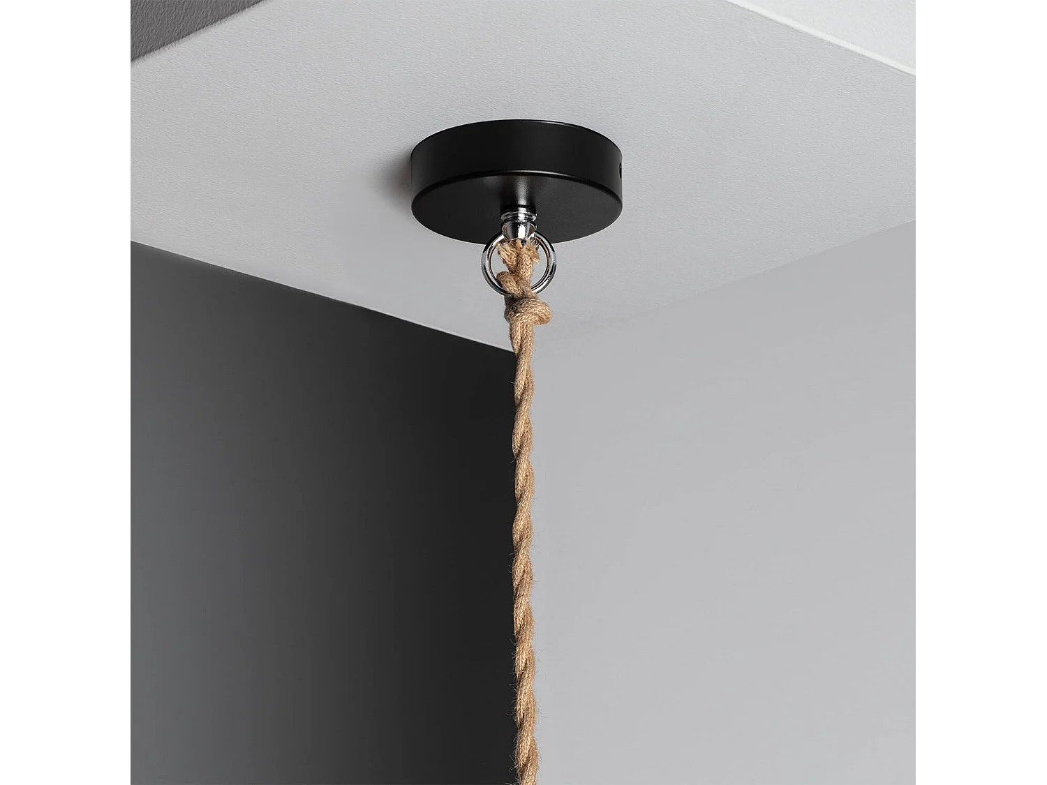 Lampada a Sospensione Cemento e Corda Dawan Grigio Grafite