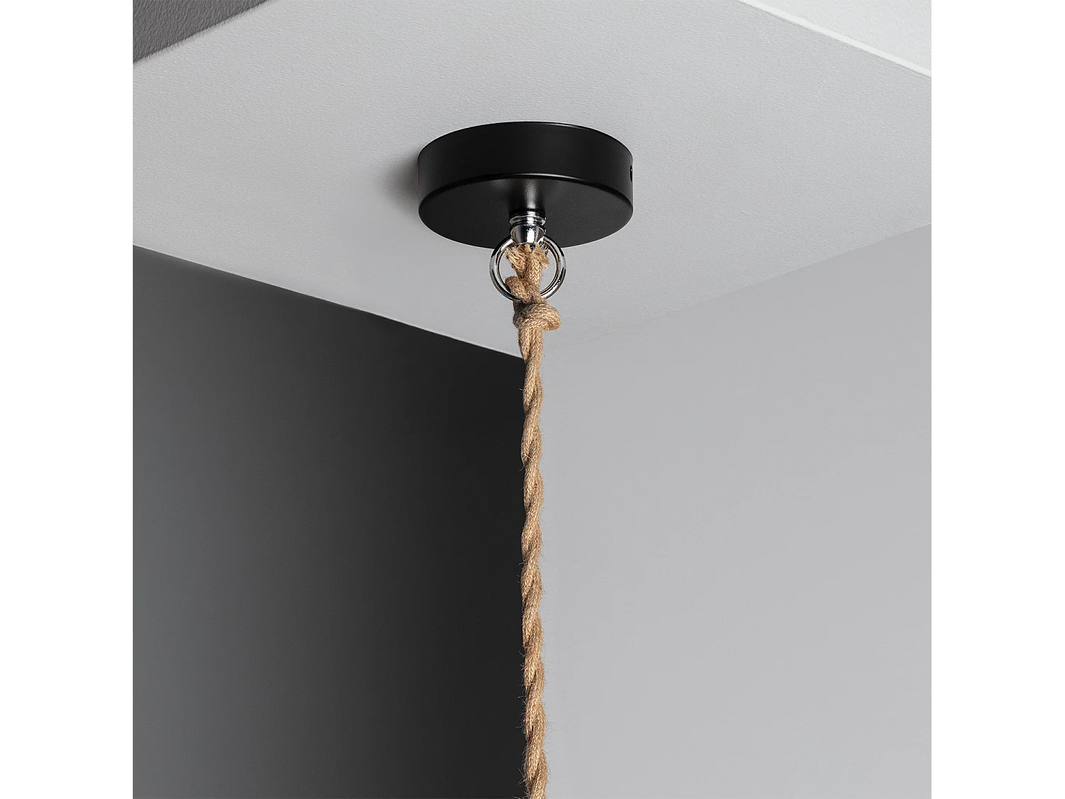 Lampada a Sospensione Cemento e Corda Dawan Grigio Grafite