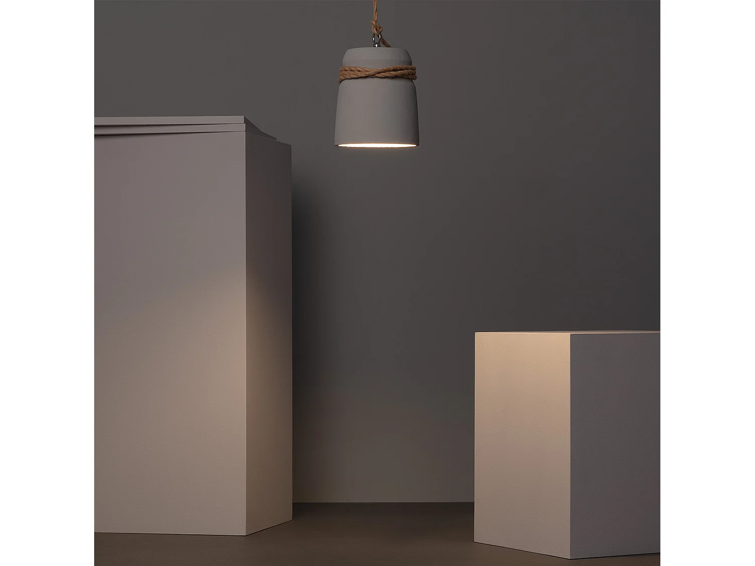Lampada a Sospensione Cemento e Corda Dawan Grigio Grafite