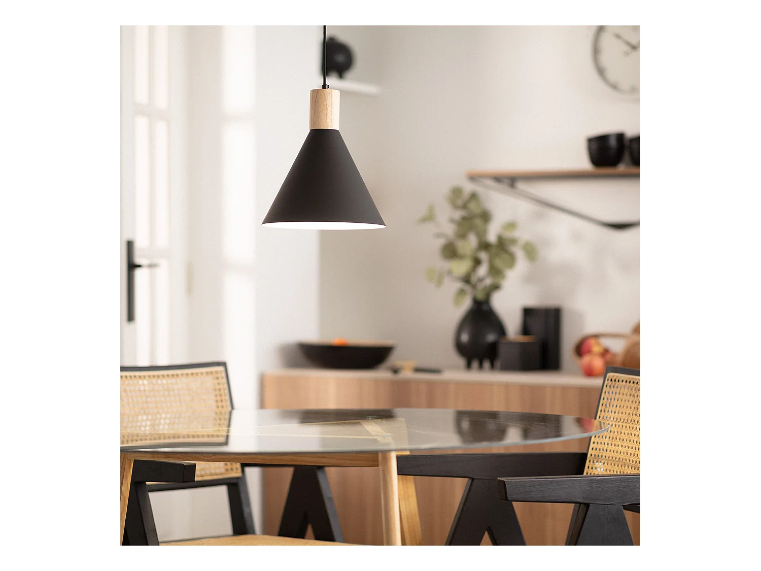 Lampada a Sospensione Metallo e Legno Arbat Nero