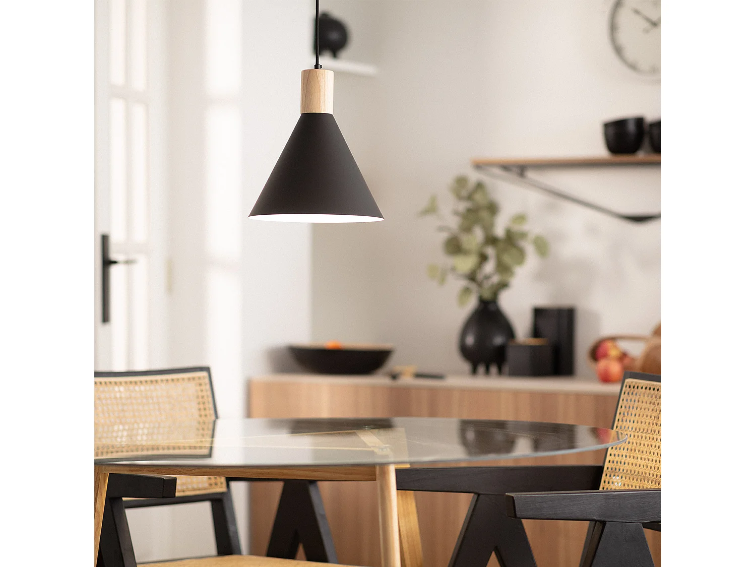 Lámpara Colgante Aluminio y Madera Arbat Negro