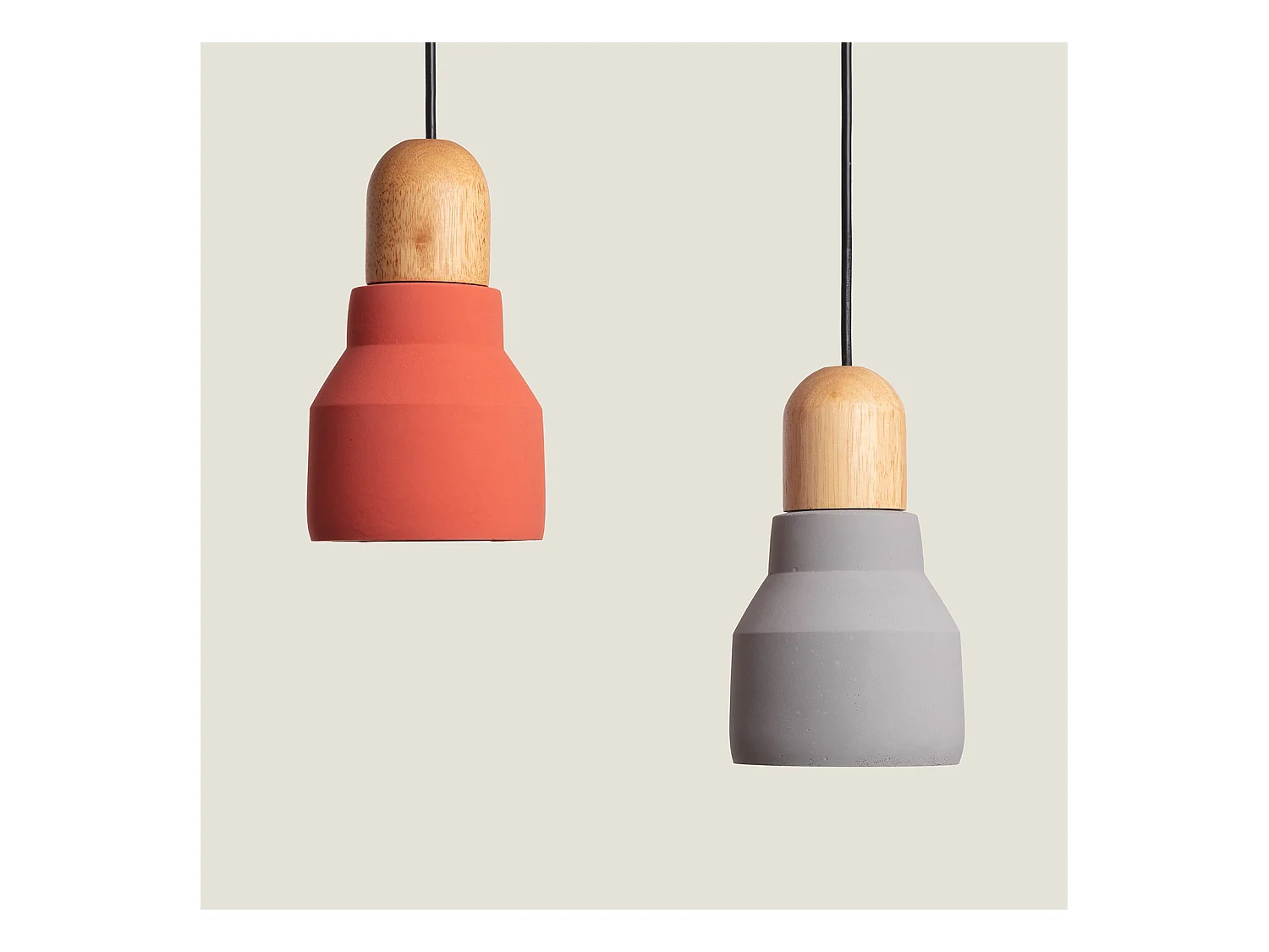 Suspension Ciment et Bois Luster Terre cuite