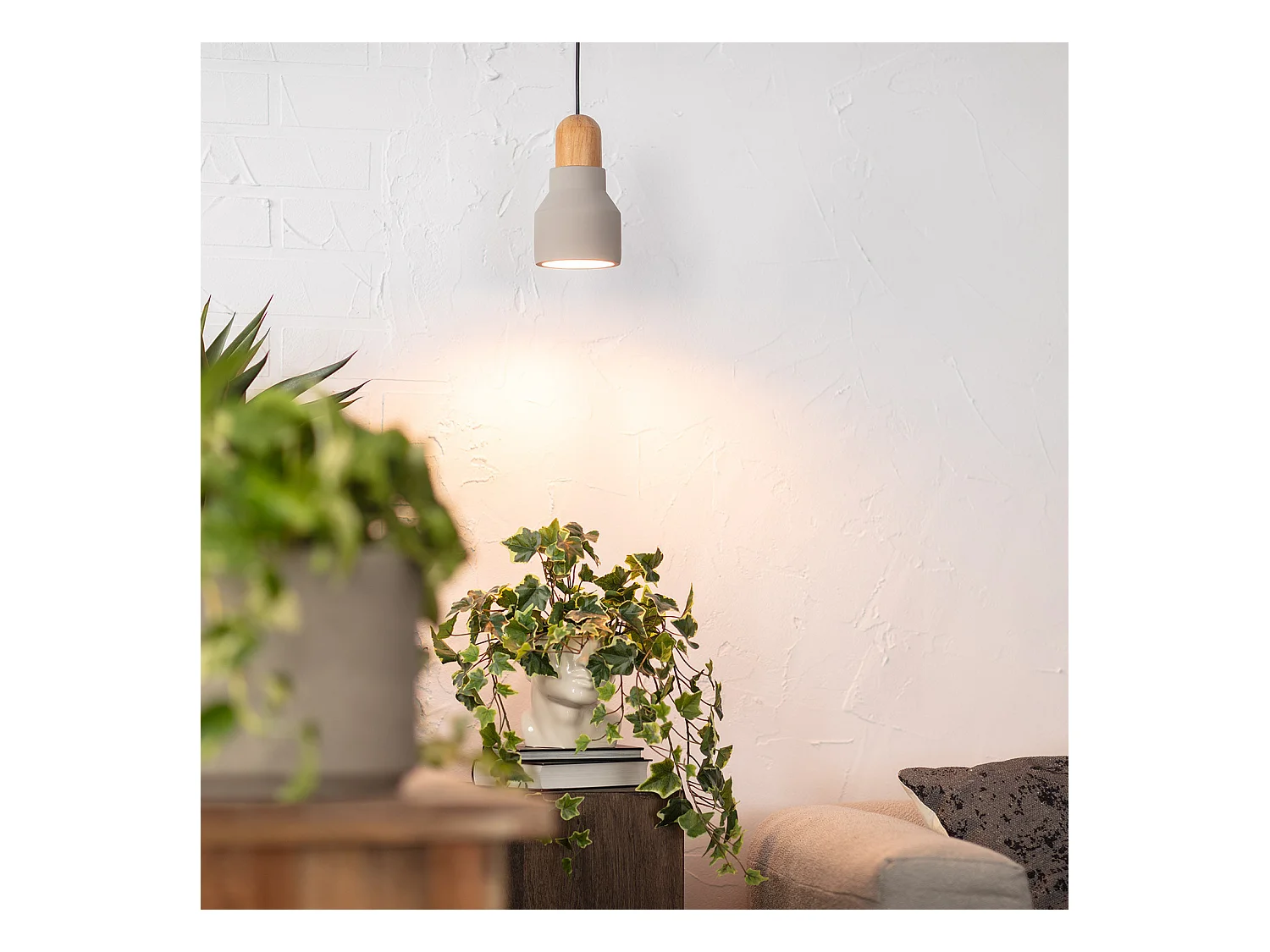 Suspension Ciment et Bois Luster Terre cuite