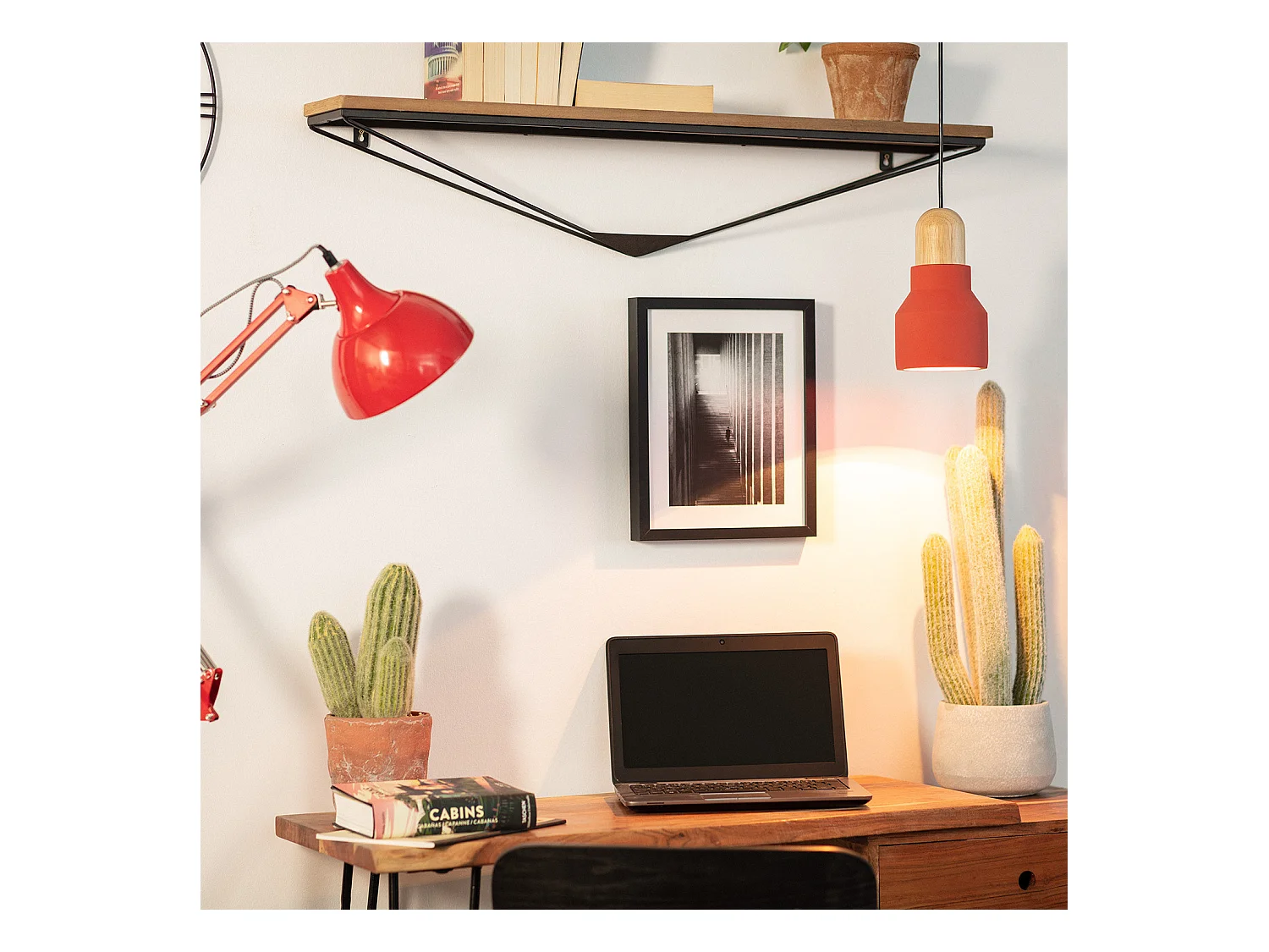 Suspension Ciment et Bois Luster Terre cuite