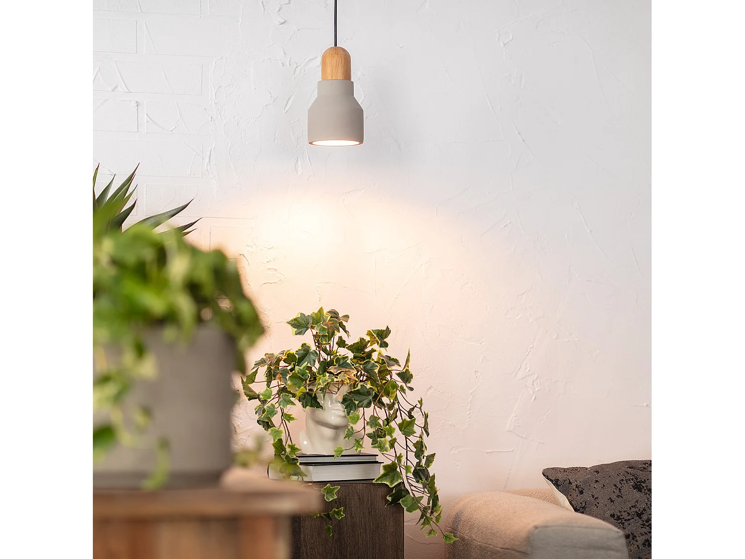 Lampada a Sospensione Cemento e Legno Luster Terracotta