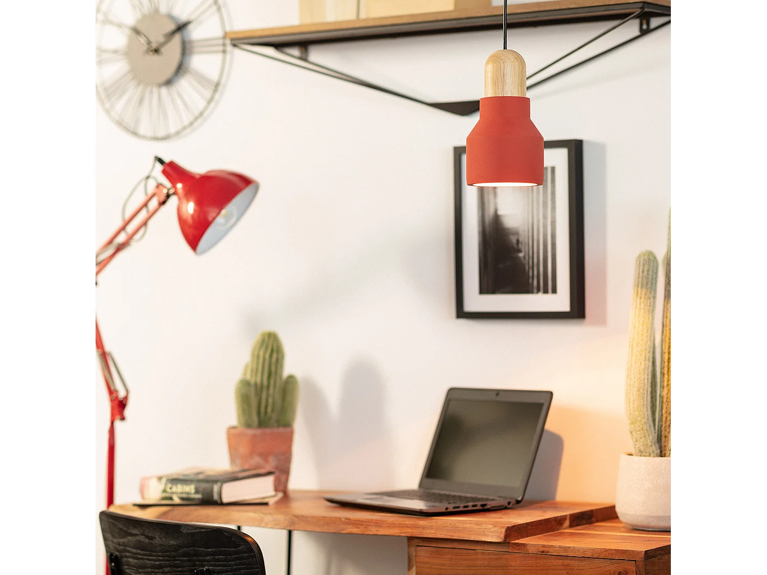 Lampada a Sospensione Cemento e Legno Luster Terracotta