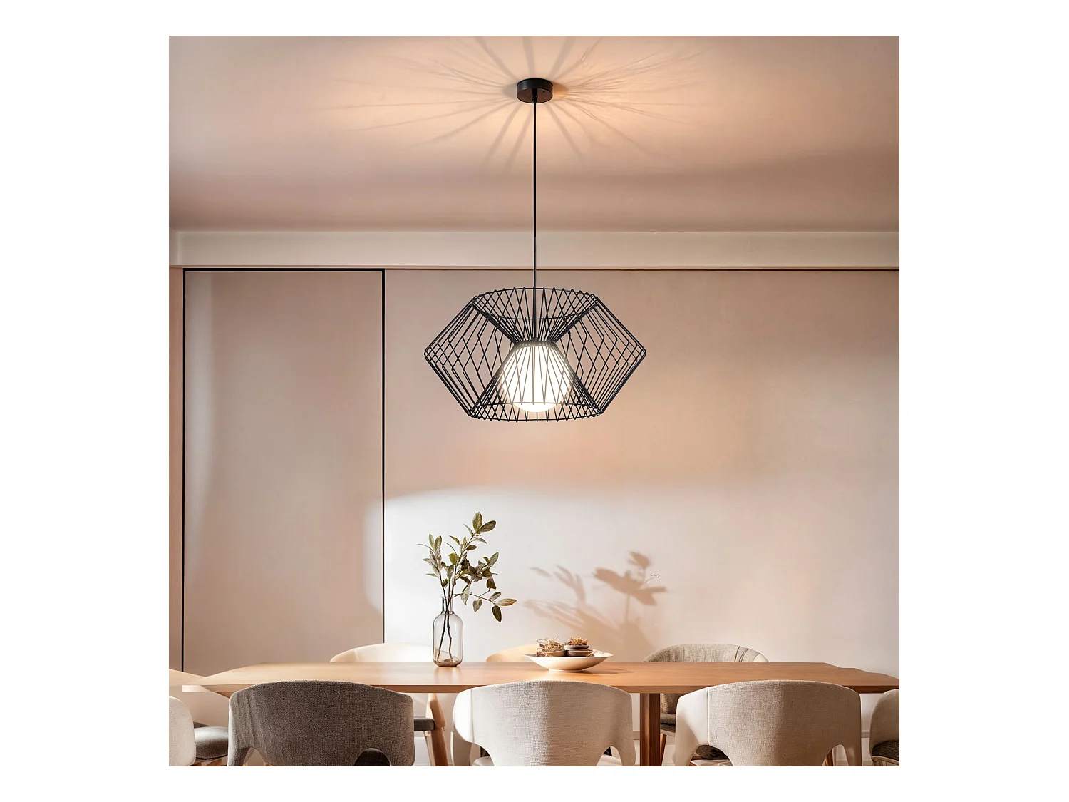 Suspension Métal Hexagone Noir