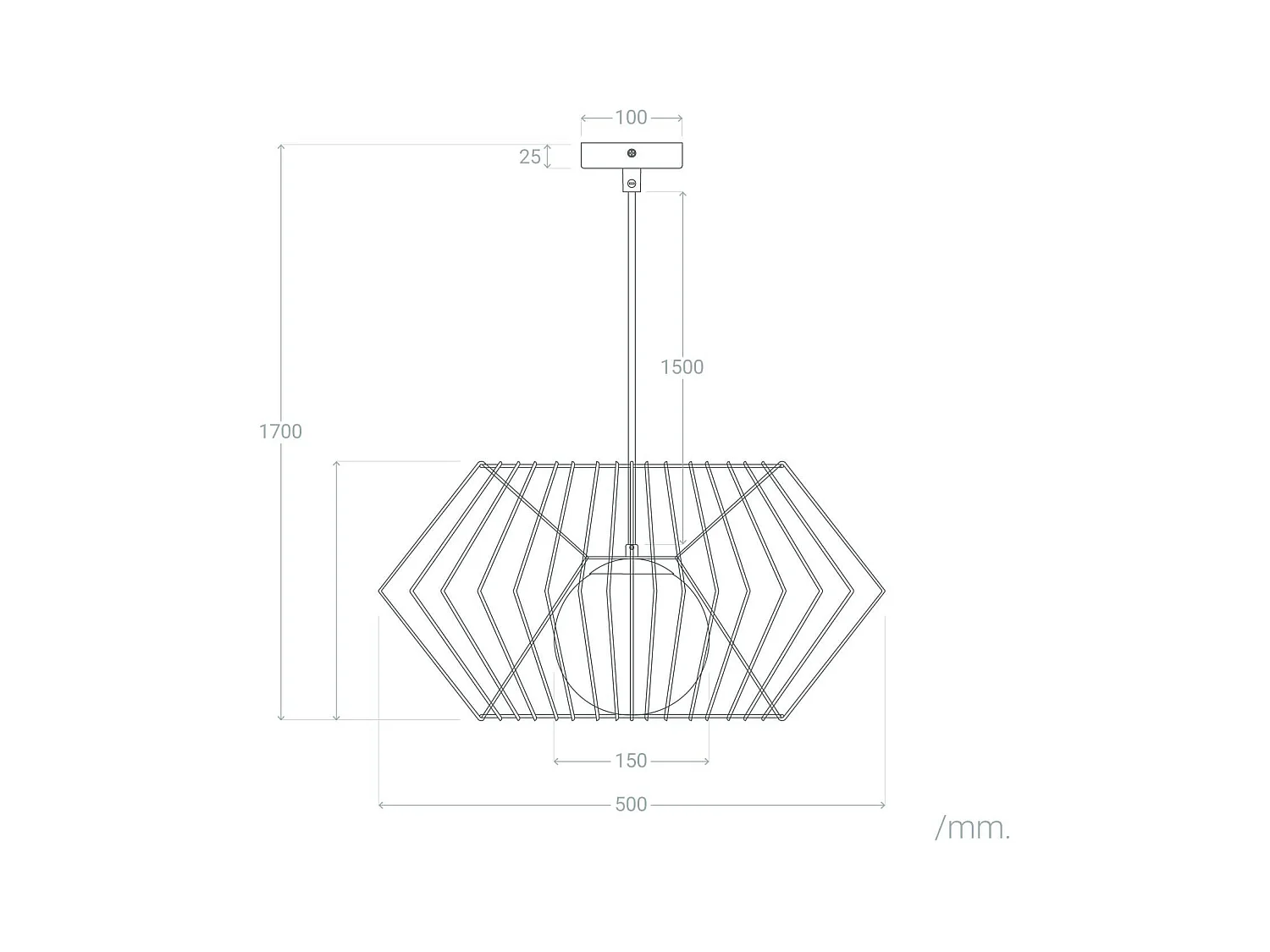 Suspension Métal Hexagone Noir