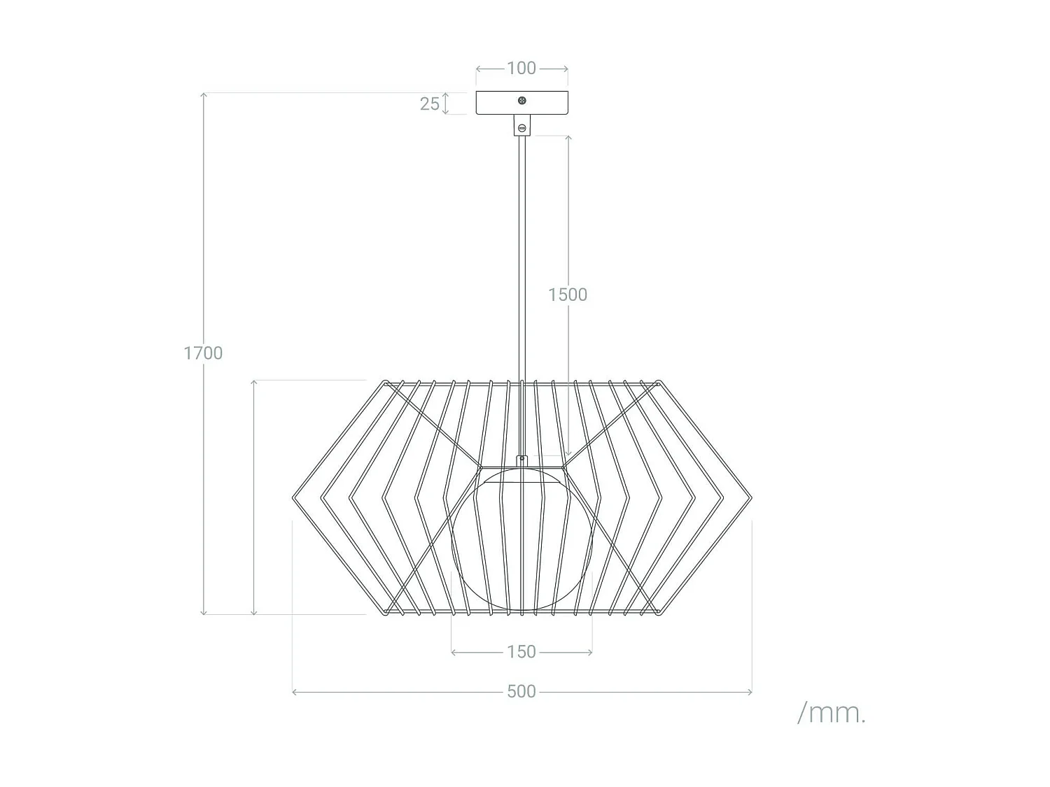 Suspension Métal Hexagone Noir