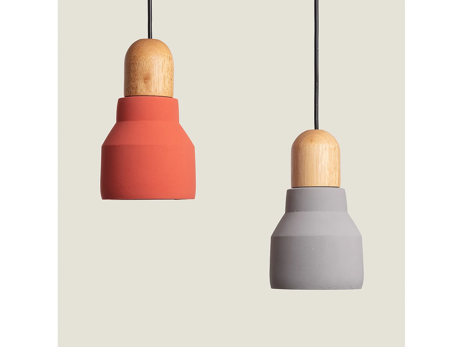 Lampada a Sospensione Cemento e Legno Luster Grigio Pietra