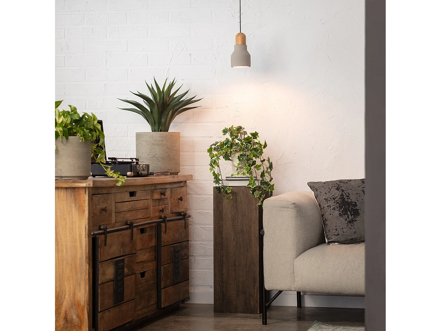 Lampada a Sospensione Cemento e Legno Luster Grigio Pietra