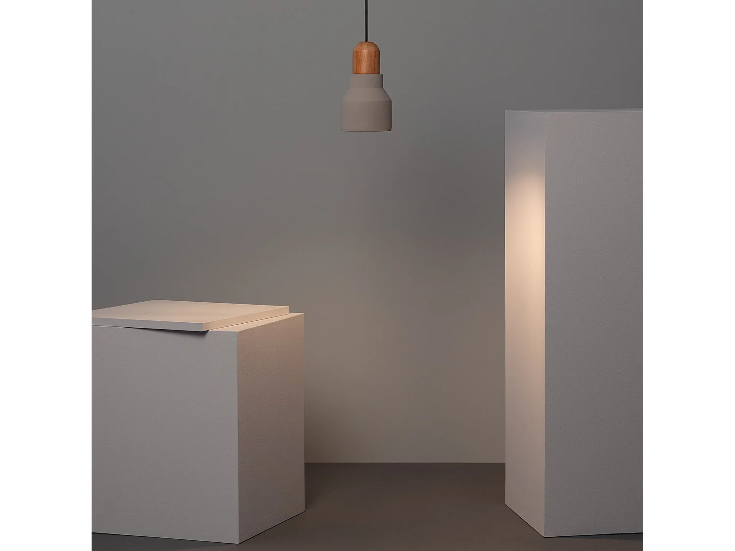 Lampada a Sospensione Cemento e Legno Luster Grigio Pietra