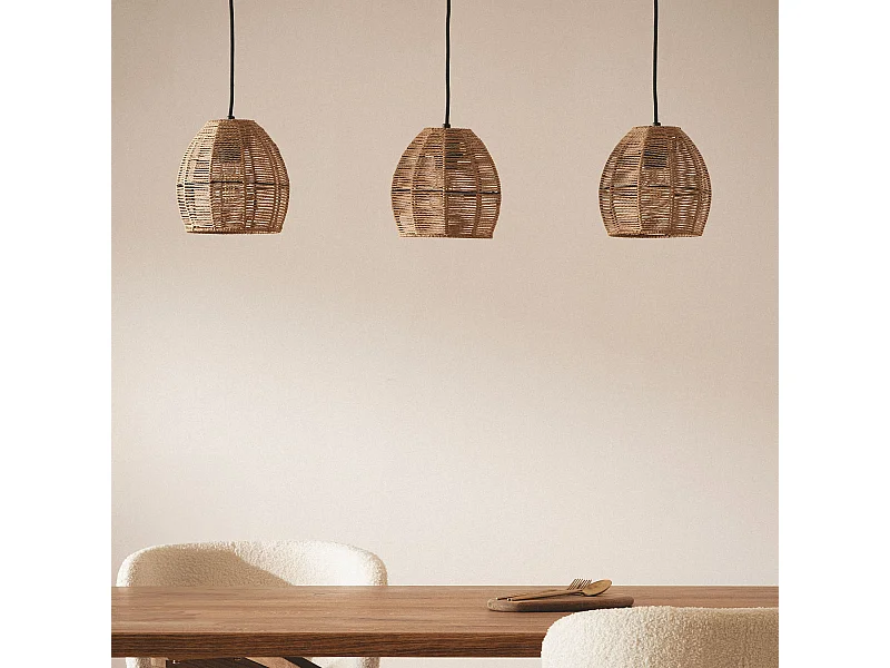 Suspension Papier Tressé Mahali 3 Spots ILUZZIA  Naturel