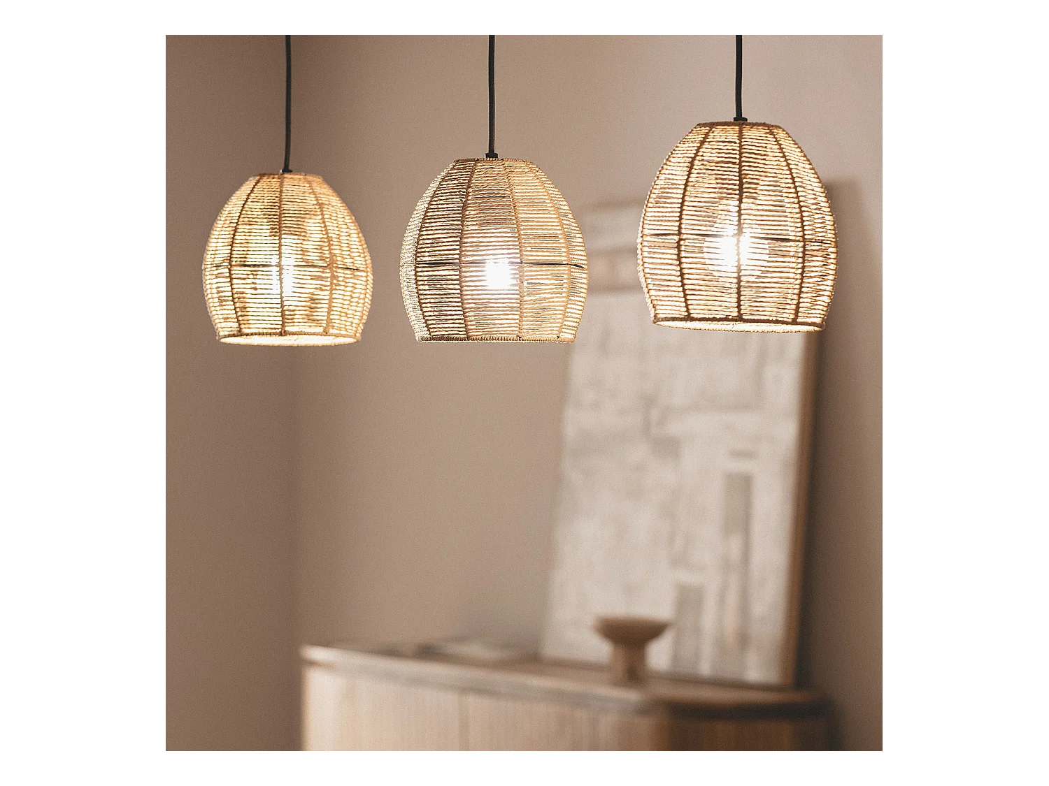 Suspension Papier Tressé Mahali 3 Spots ILUZZIA  Naturel