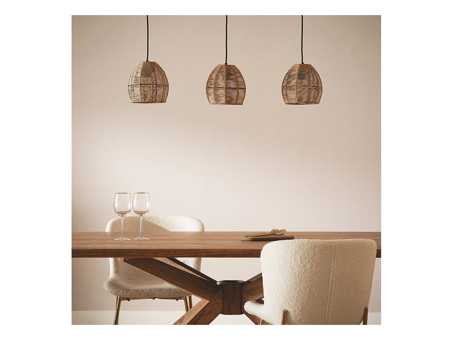 Suspension Papier Tressé Mahali 3 Spots ILUZZIA  Naturel