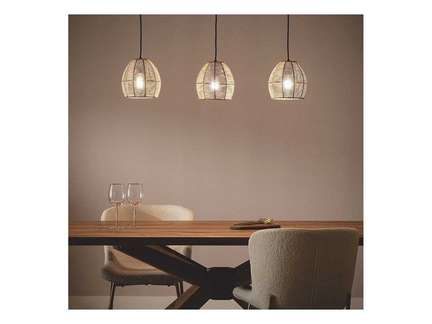 Suspension Papier Tressé Mahali 3 Spots ILUZZIA  Naturel