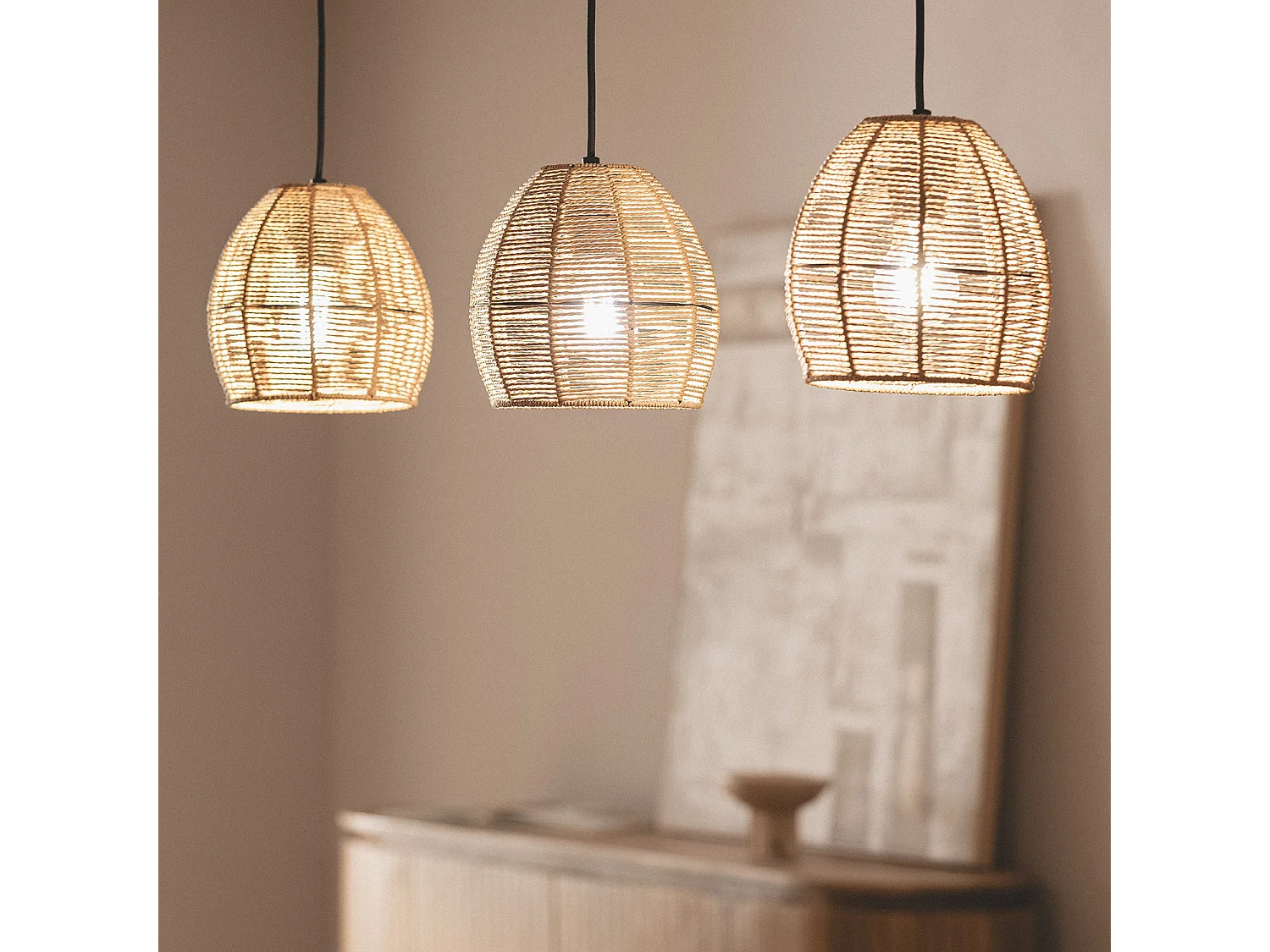 Suspension Papier Tressé Mahali 3 Spots ILUZZIA  Naturel