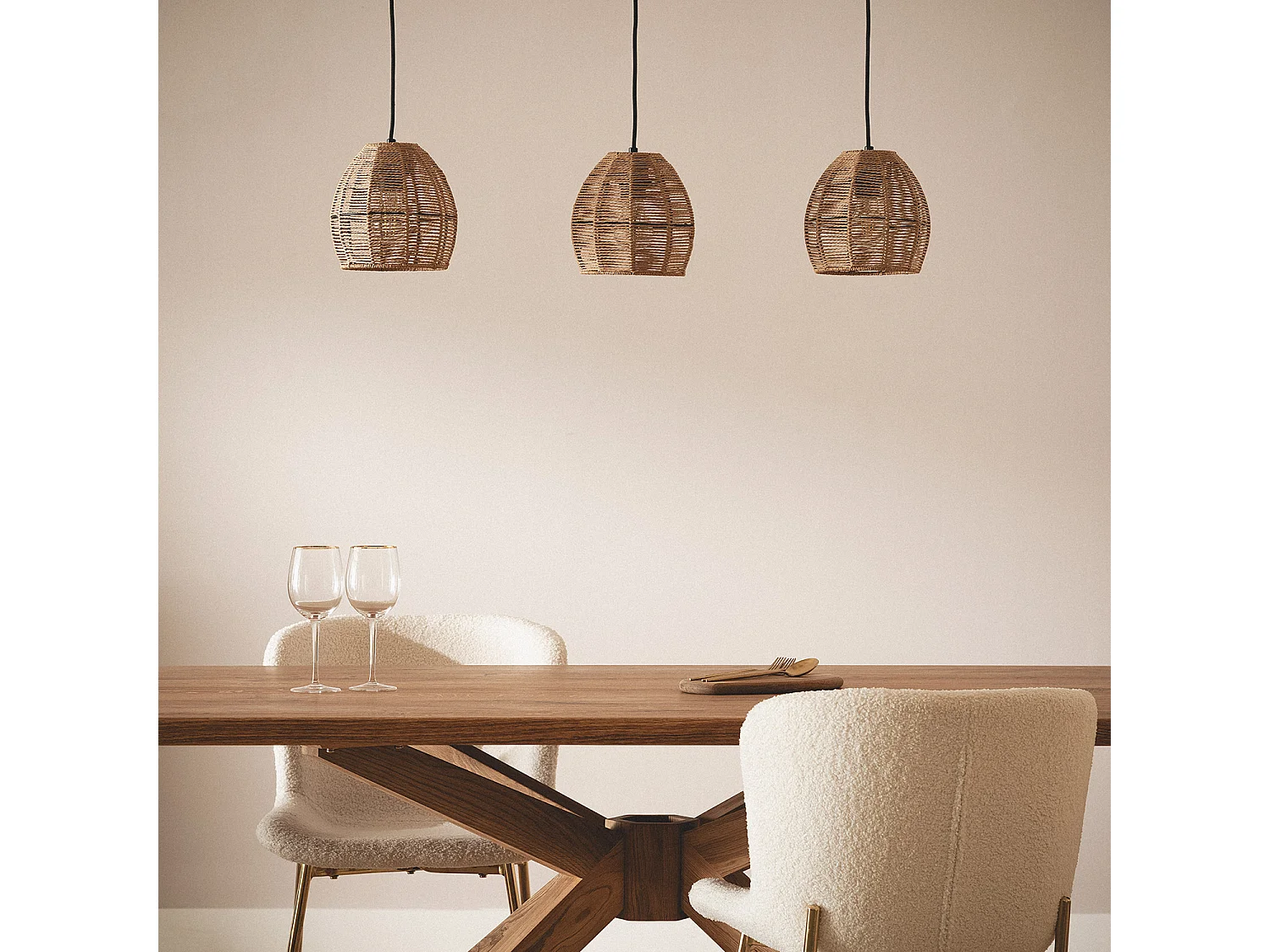 Suspension Papier Tressé Mahali 3 Spots ILUZZIA  Naturel