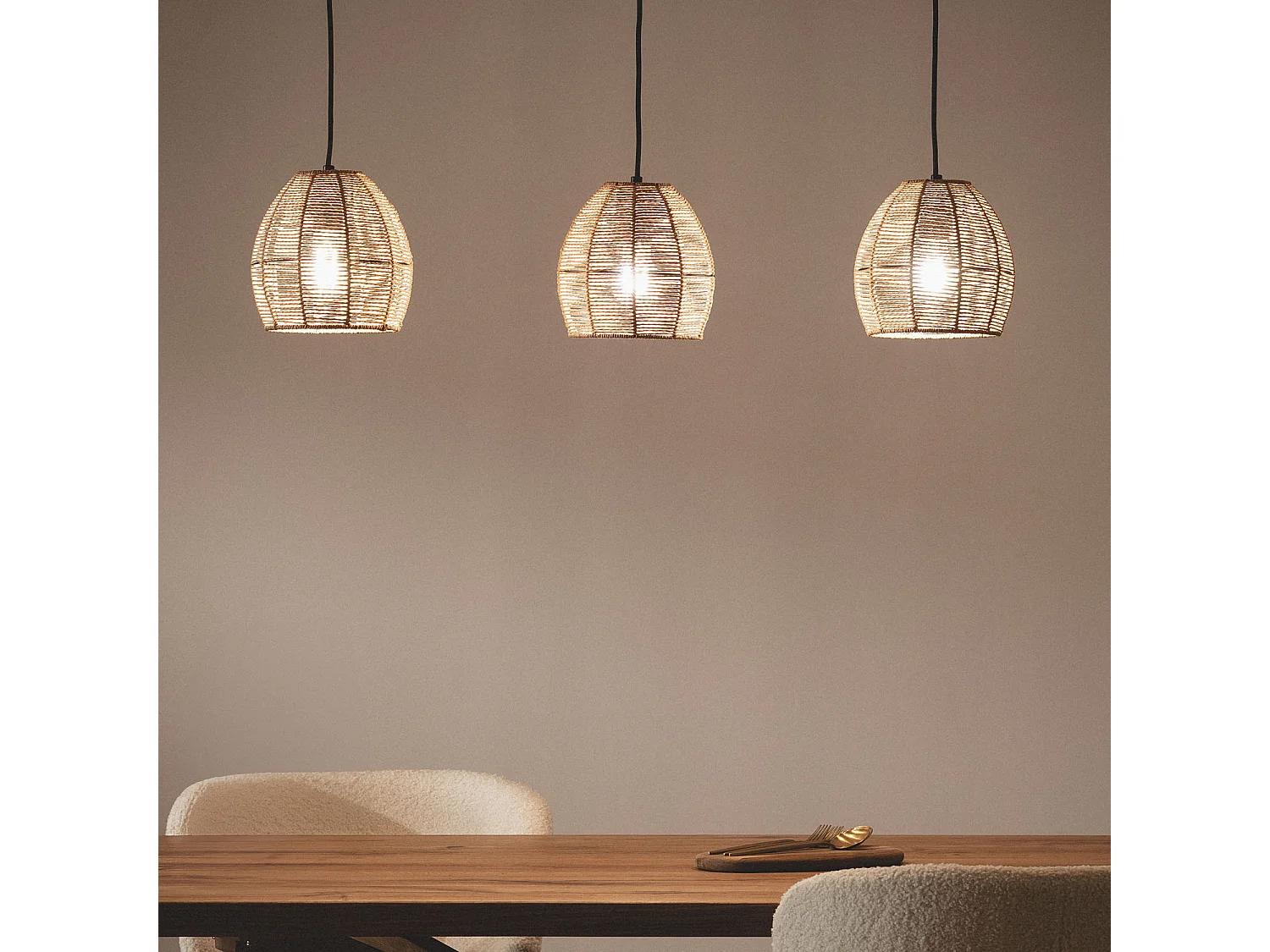 Suspension Papier Tressé Mahali 3 Spots ILUZZIA  Naturel