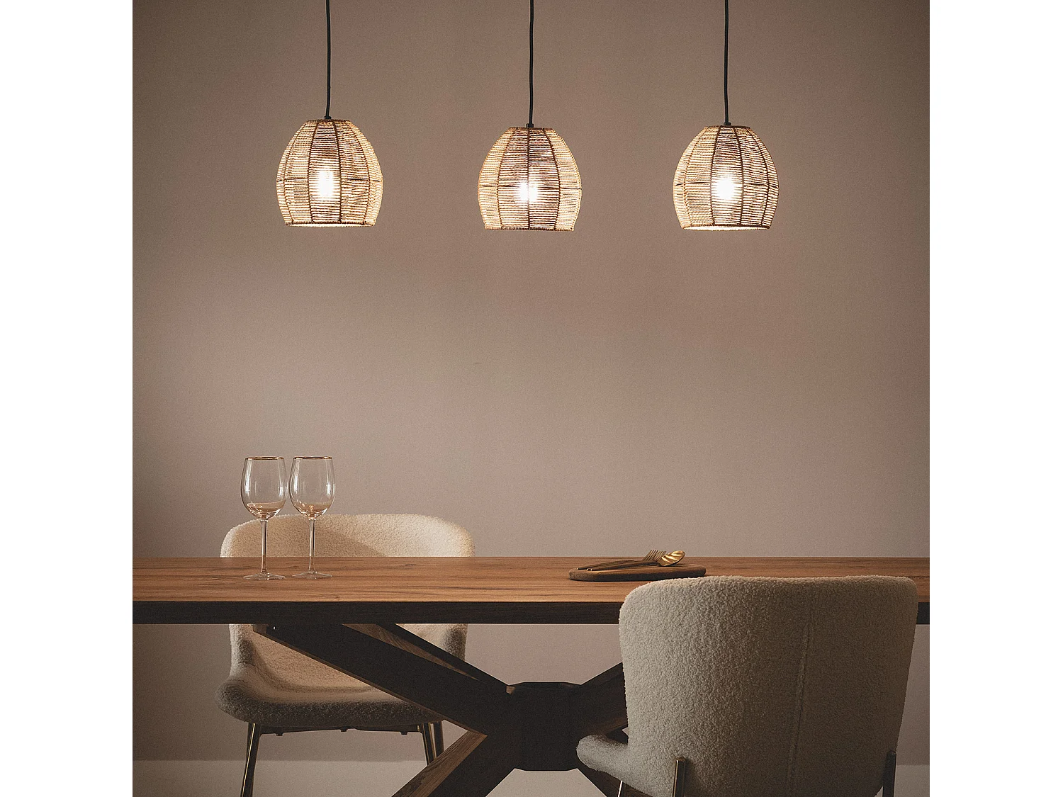 Suspension Papier Tressé Mahali 3 Spots ILUZZIA  Naturel