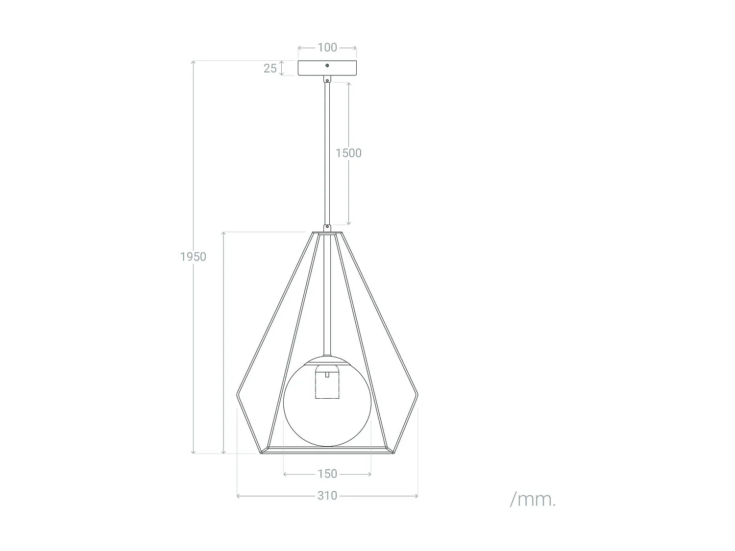 Lampada a Sospensione Metallo Pentagon Nero