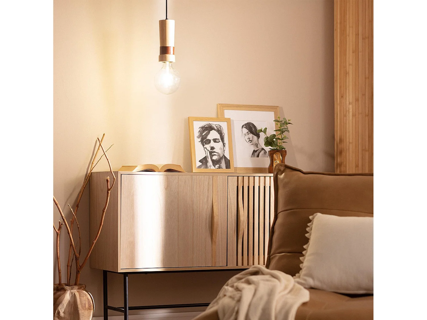 Lámpara Colgante Madera Túria Natural