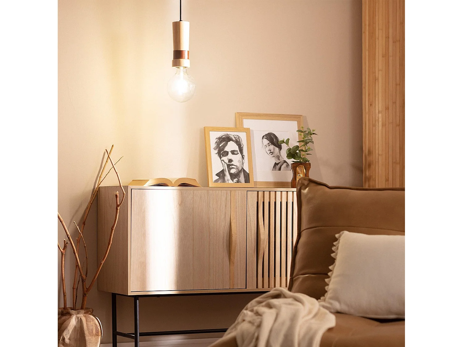 Lámpara Colgante Madera Túria Natural