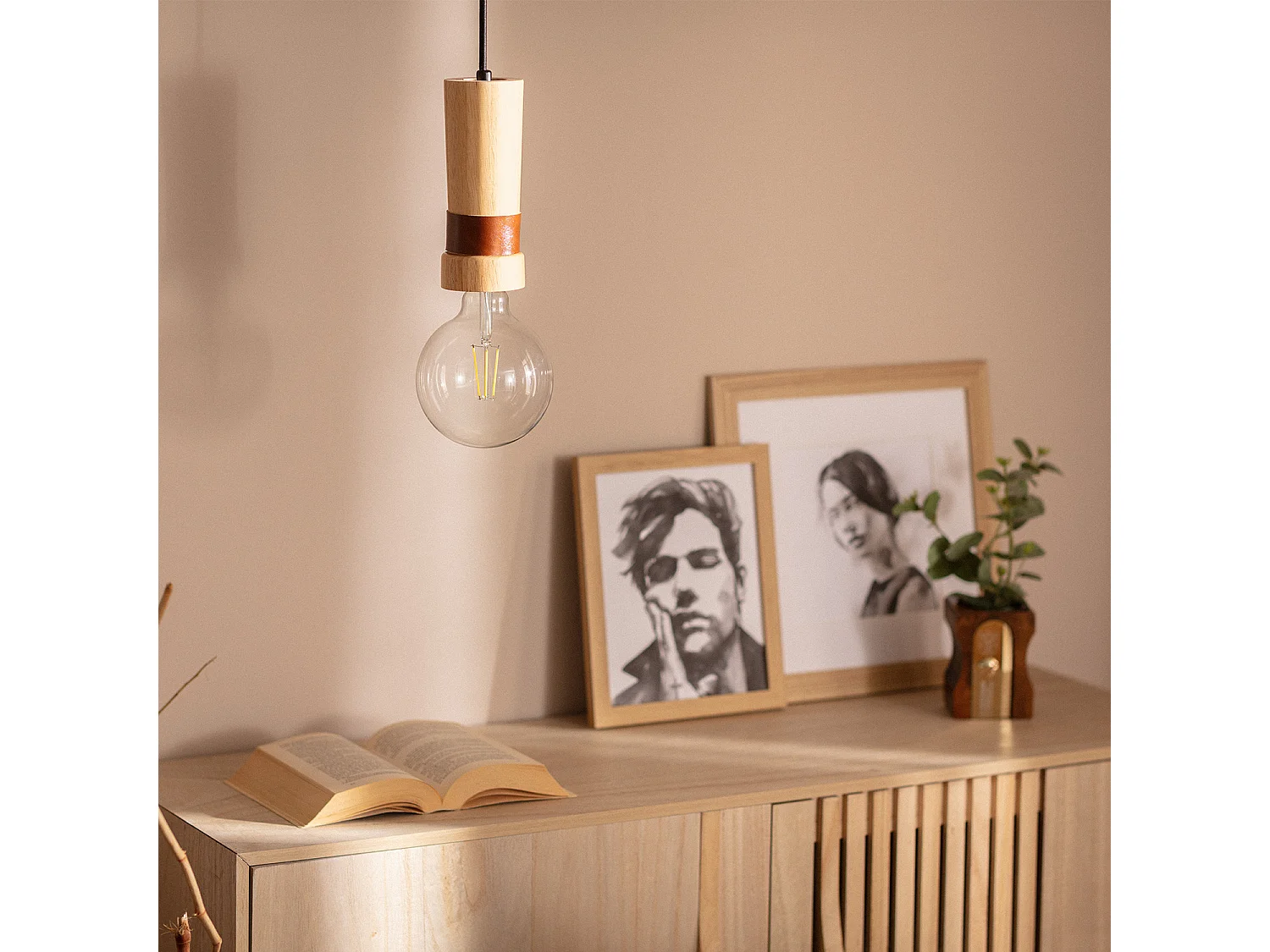 Lámpara Colgante Madera Túria Natural