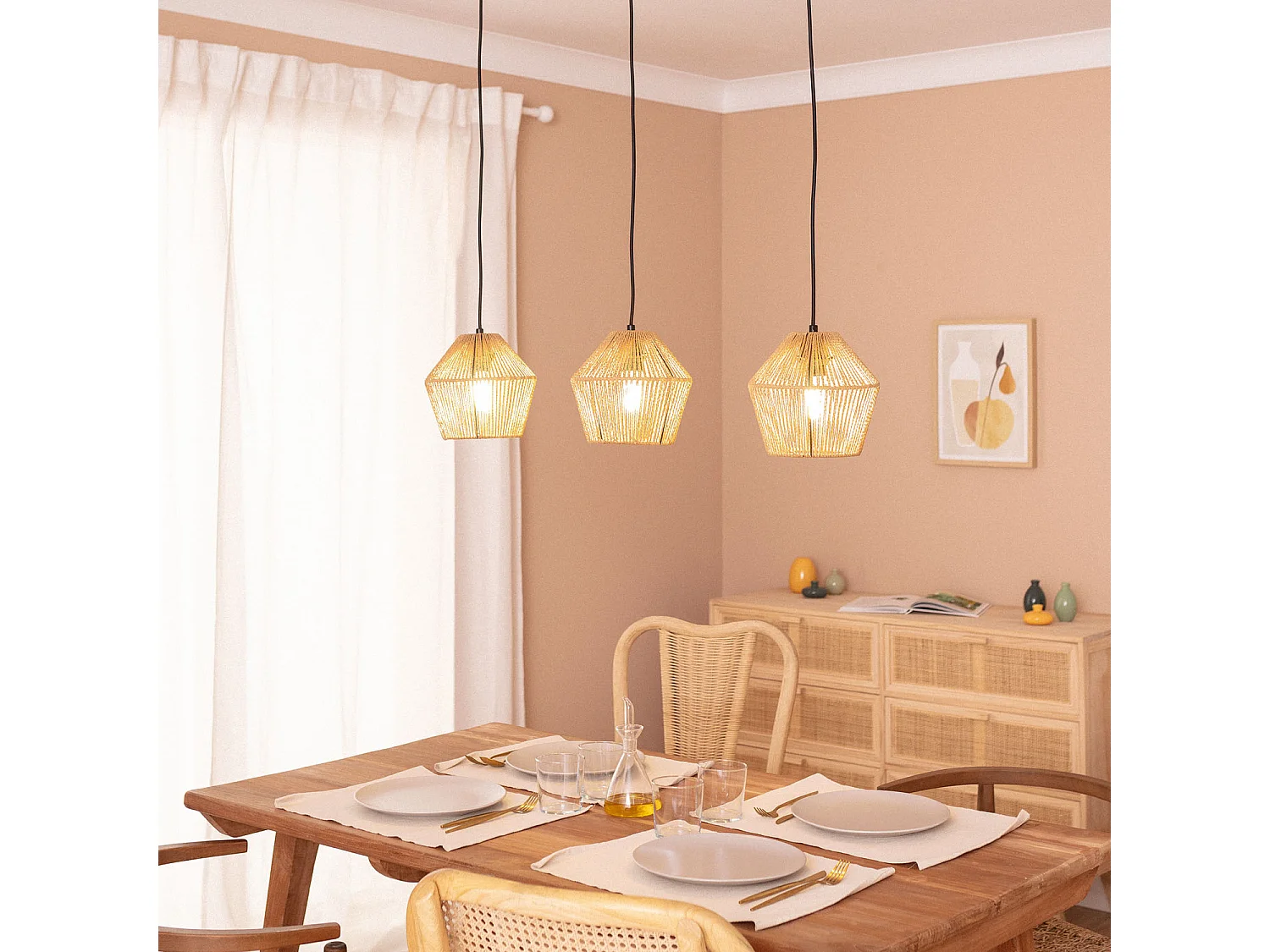 Suspension Papier Tressé Kirito 3 Spots  Naturel