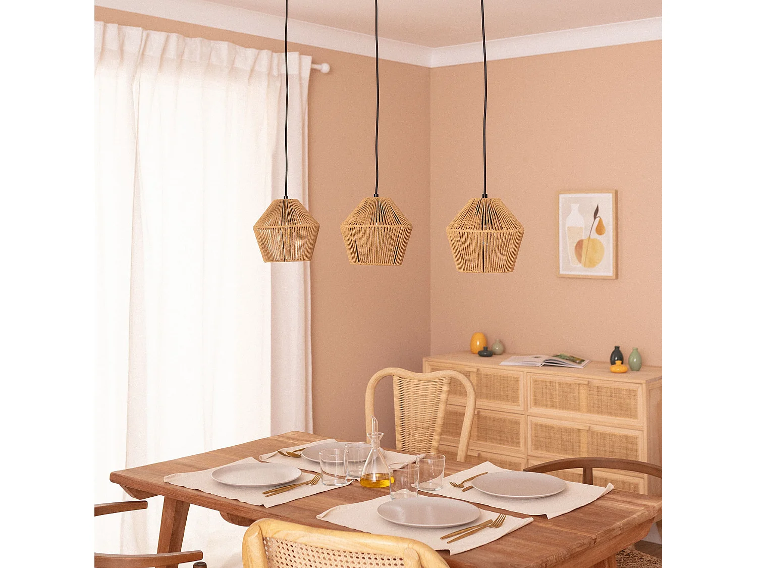 Suspension Papier Tressé Kirito 3 Spots  Naturel