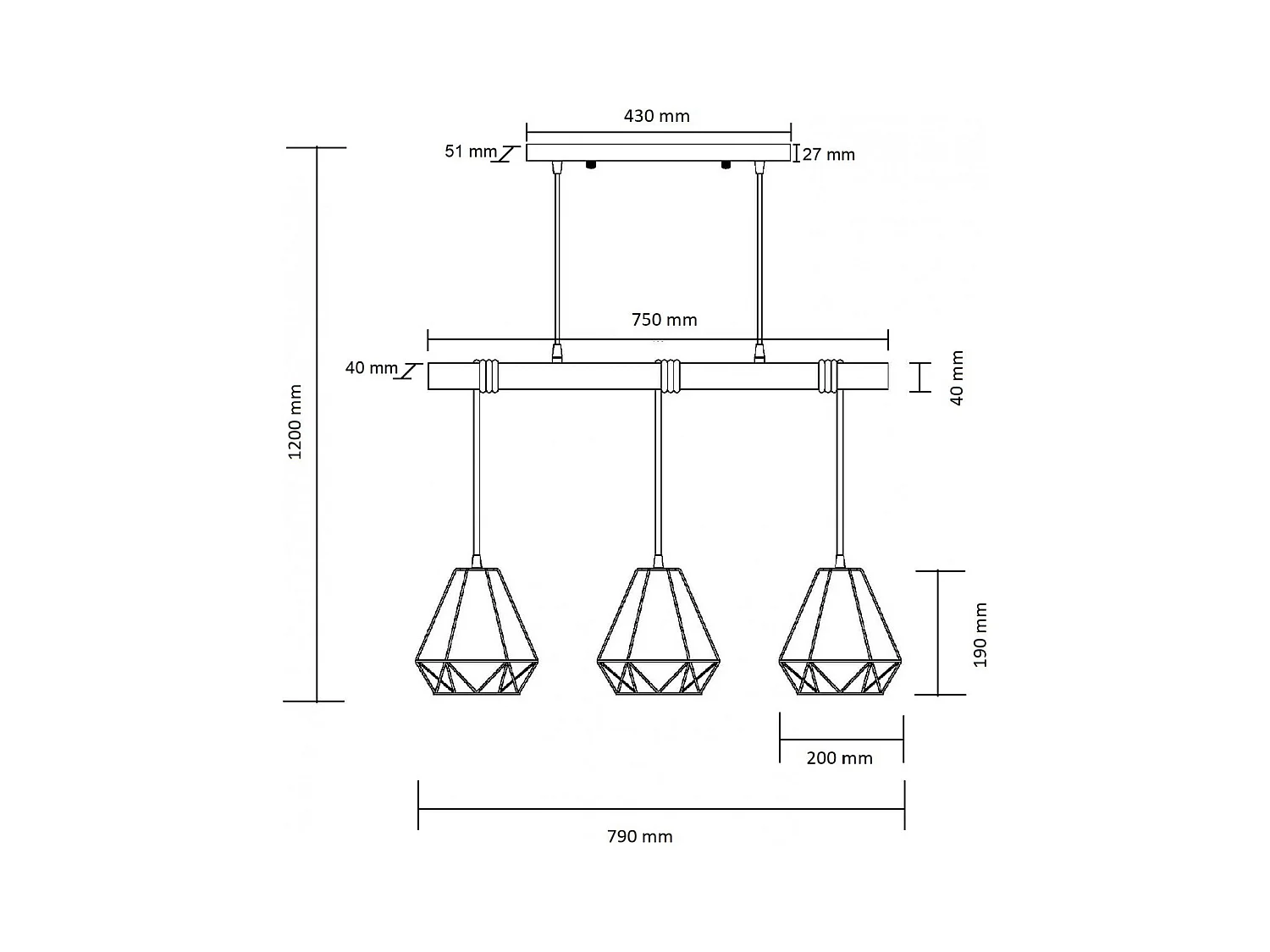 Suspension Métal Sardo 3 Spots Noir