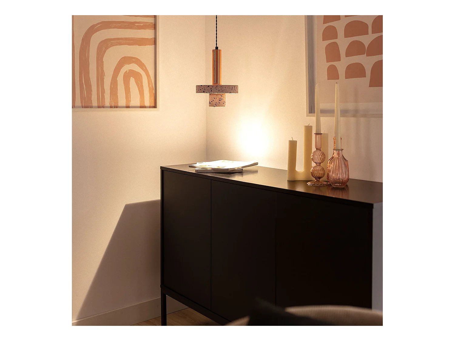 Lampada a Sospensione Metallo e Cemento Hestia Oro Rosa